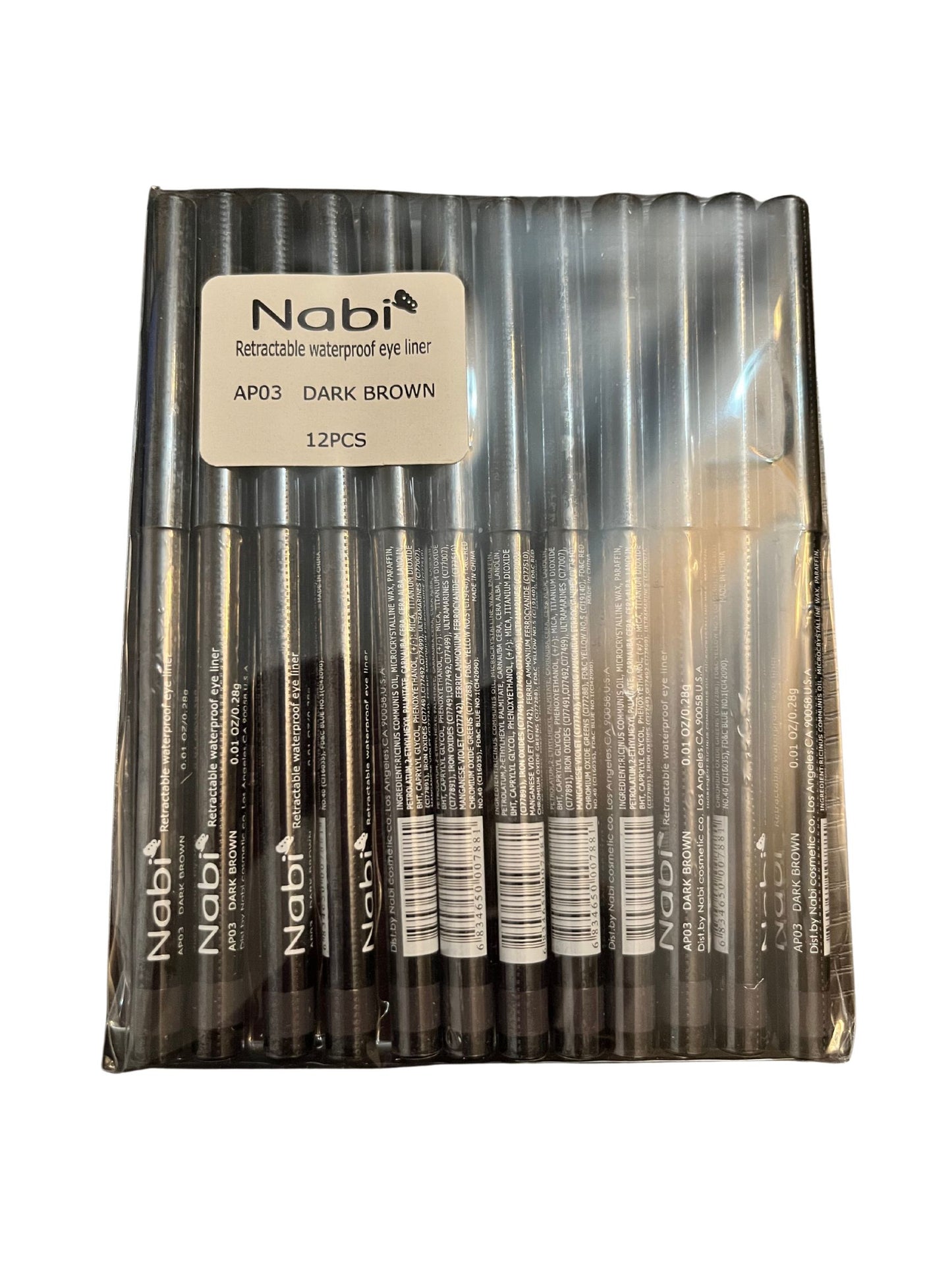 Nabi 12pcs Retractable Waterproof Dark Brown Eyeliner - Wholesale Lot