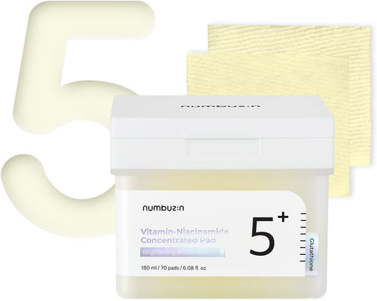 Numbuzin No.5 Niacinamide Concentrated Toner Pad - Glutathione, PHA & LHA, Vegan Korean Skin Care, 180ml/70 Pads