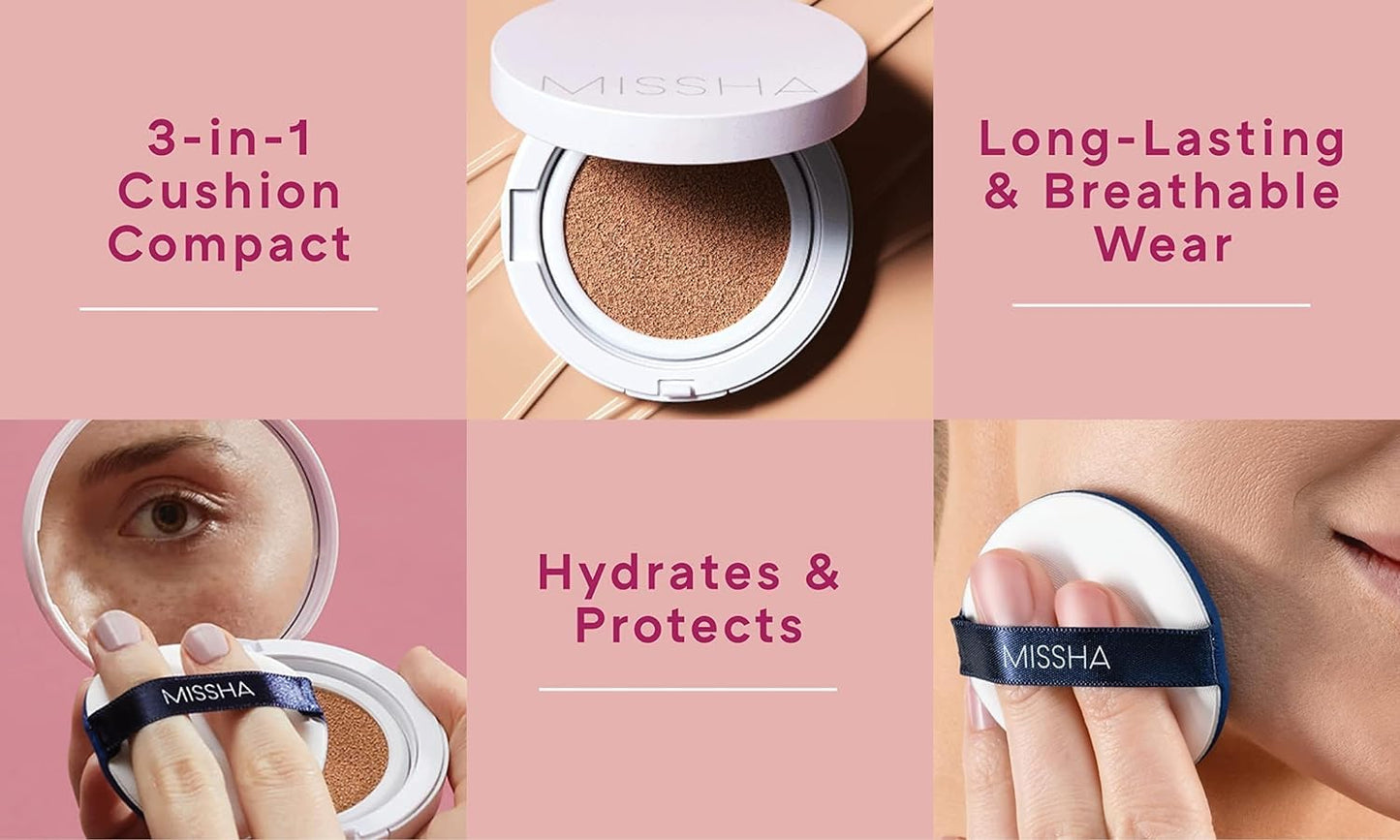 MISSHA Magic Cushion Foundation No.21 Light Beige - Flawless Coverage, Dewy Finish, Easy Application