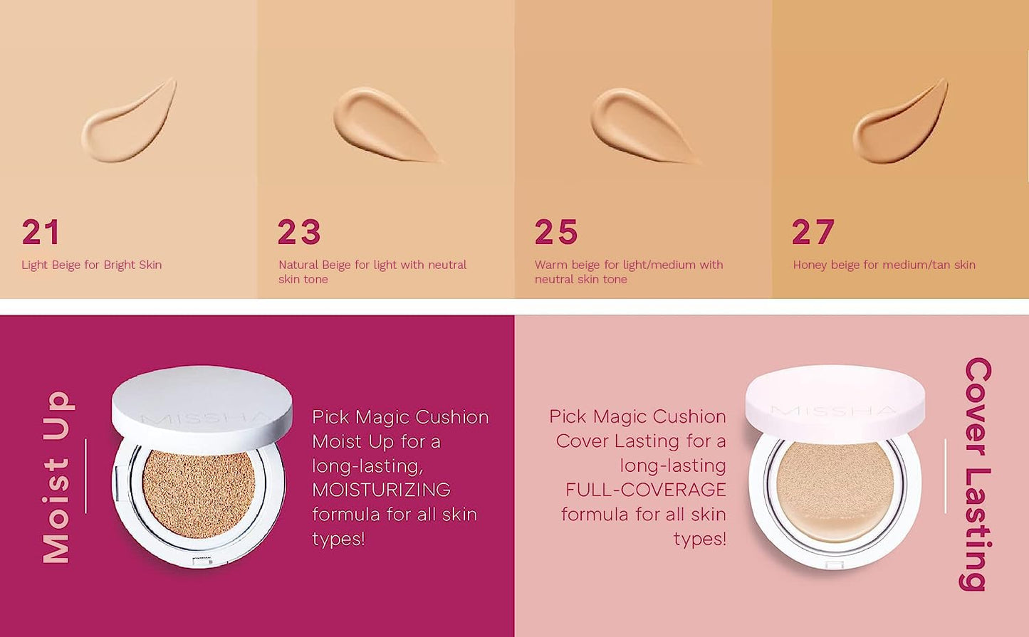 MISSHA Magic Cushion Foundation No.23 Natural Beige - Flawless Coverage, Dewy Finish, Easy Application