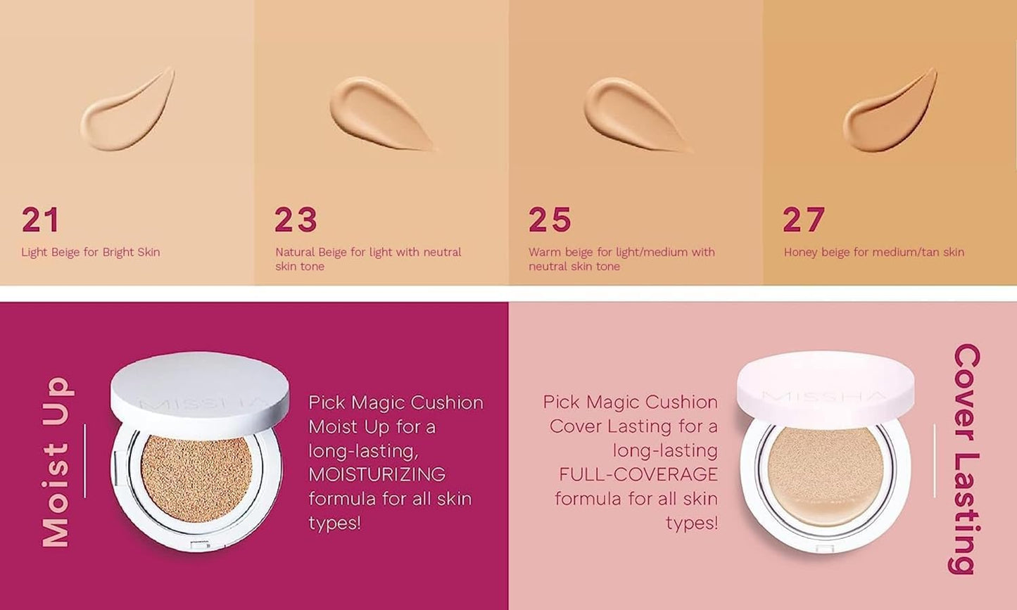 MISSHA Magic Cushion Foundation No.21 Light Beige - Flawless Coverage, Dewy Finish, Easy Application