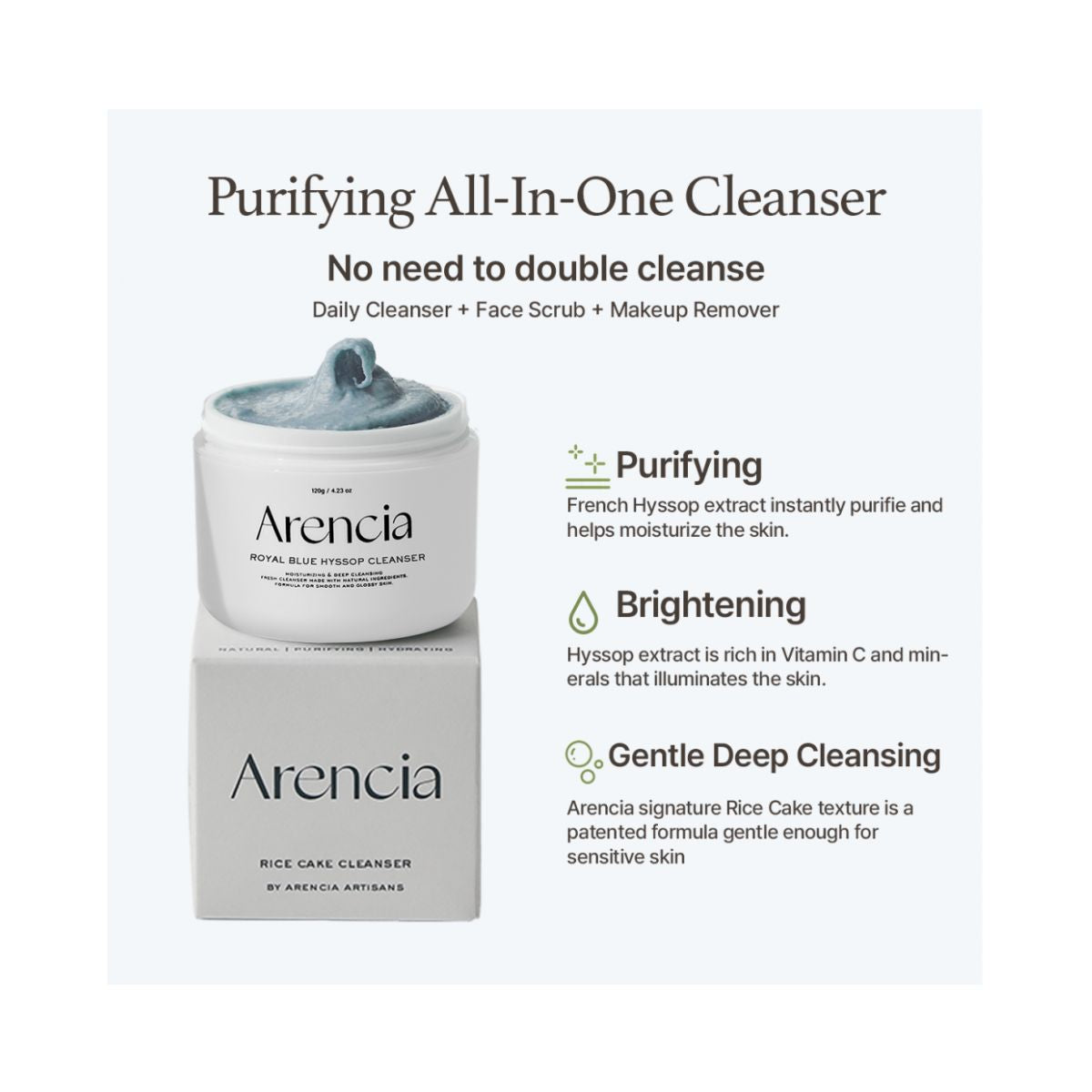 ARENCIA Blue Hyssop Cleanser 120g - Gentle Face Wash for Hydration & Soothing