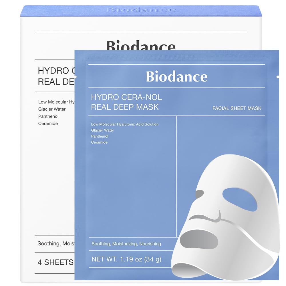 BIODANCE Hydro Cera-nol Real Deep Mask - Overnight Hydrogel Mask for Soothing & Moisturizing 1.19oz x 4ea