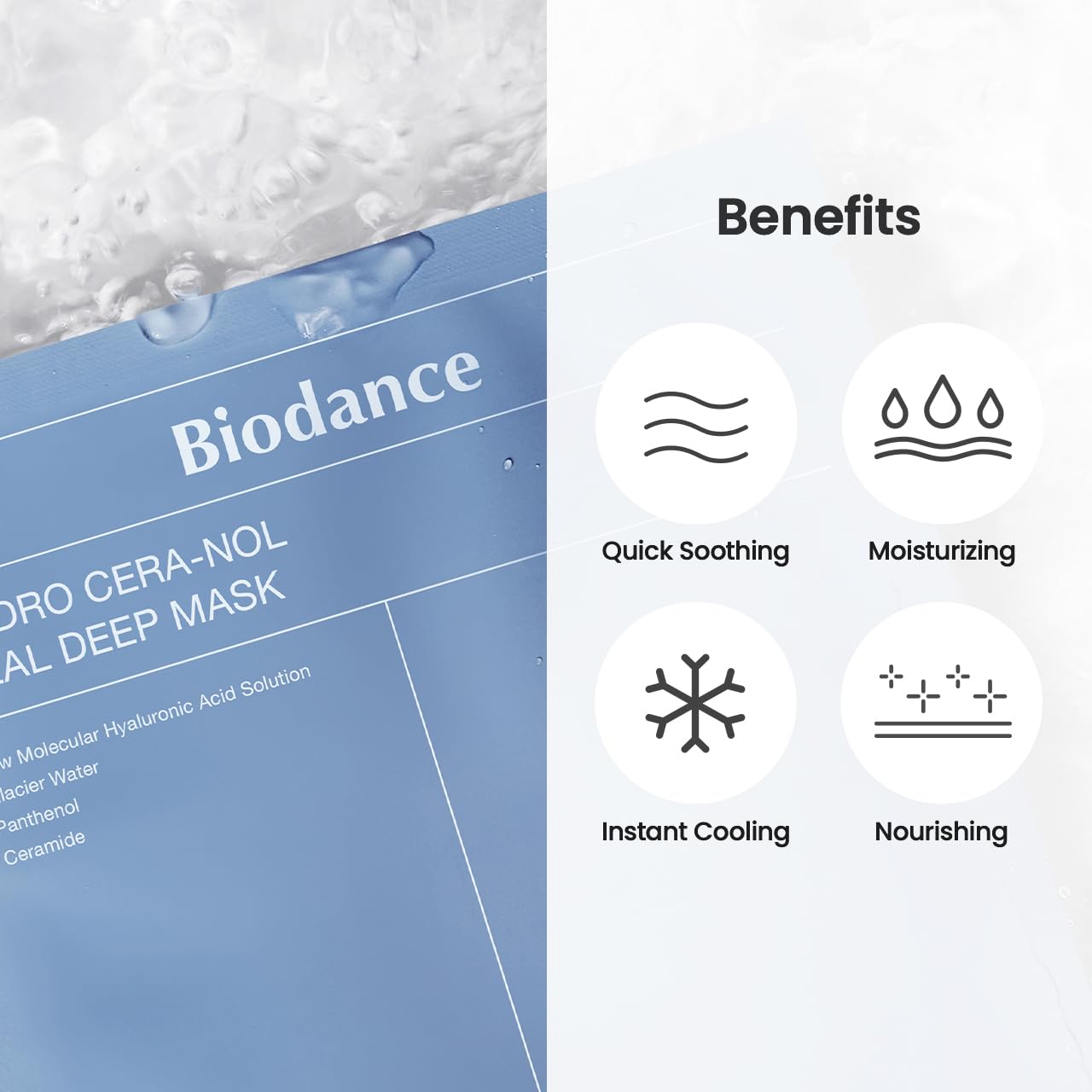 BIODANCE Hydro Cera-nol Real Deep Mask - Overnight Hydrogel Mask for Soothing & Moisturizing 1.19oz x 4ea