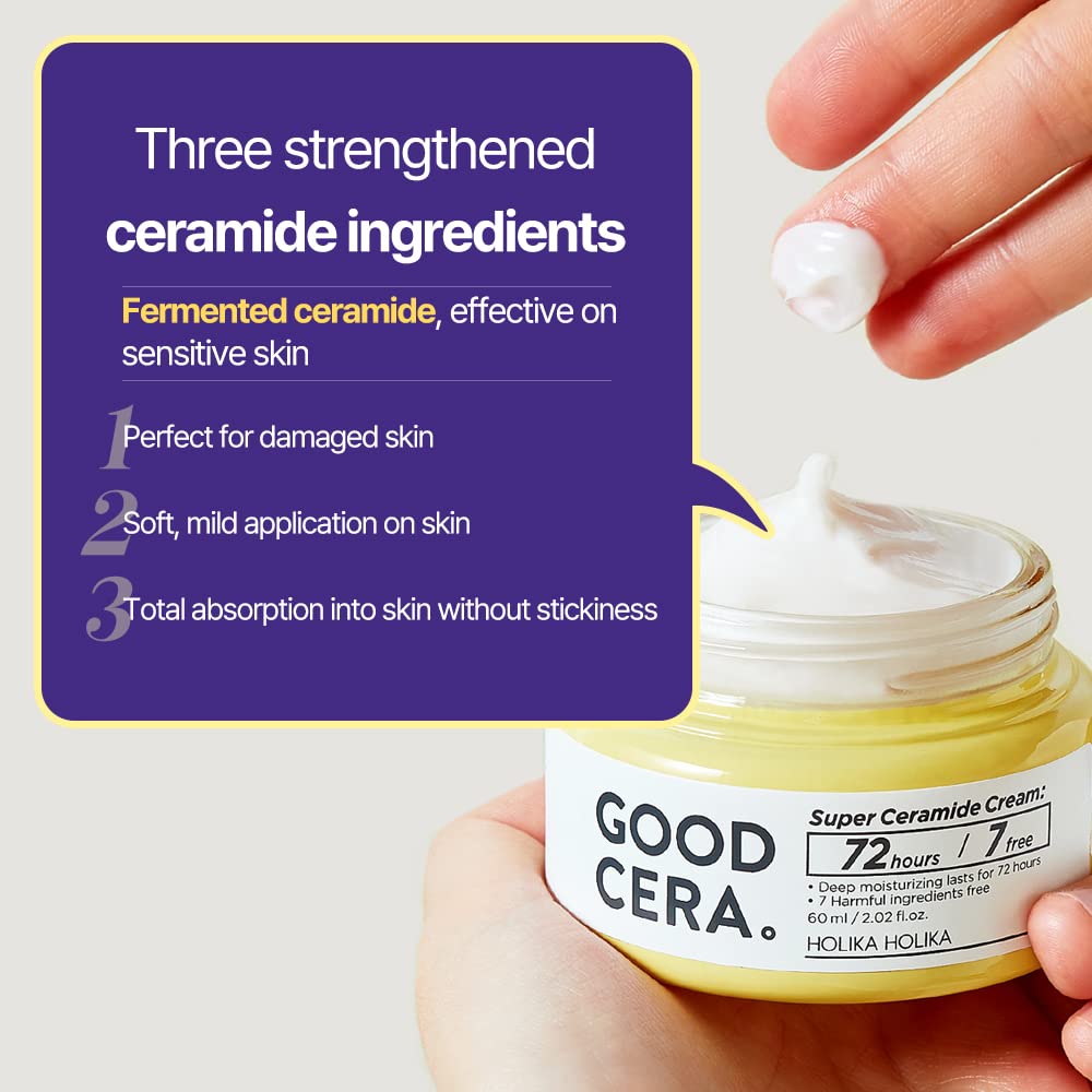 HOLIKA HOLIKA Good Cera Super Ceramide Cream - Deeply Nourishing Korean Moisturizer for Dry Skin - Soothing Ceramide Facial Cream, 2.02 fl oz