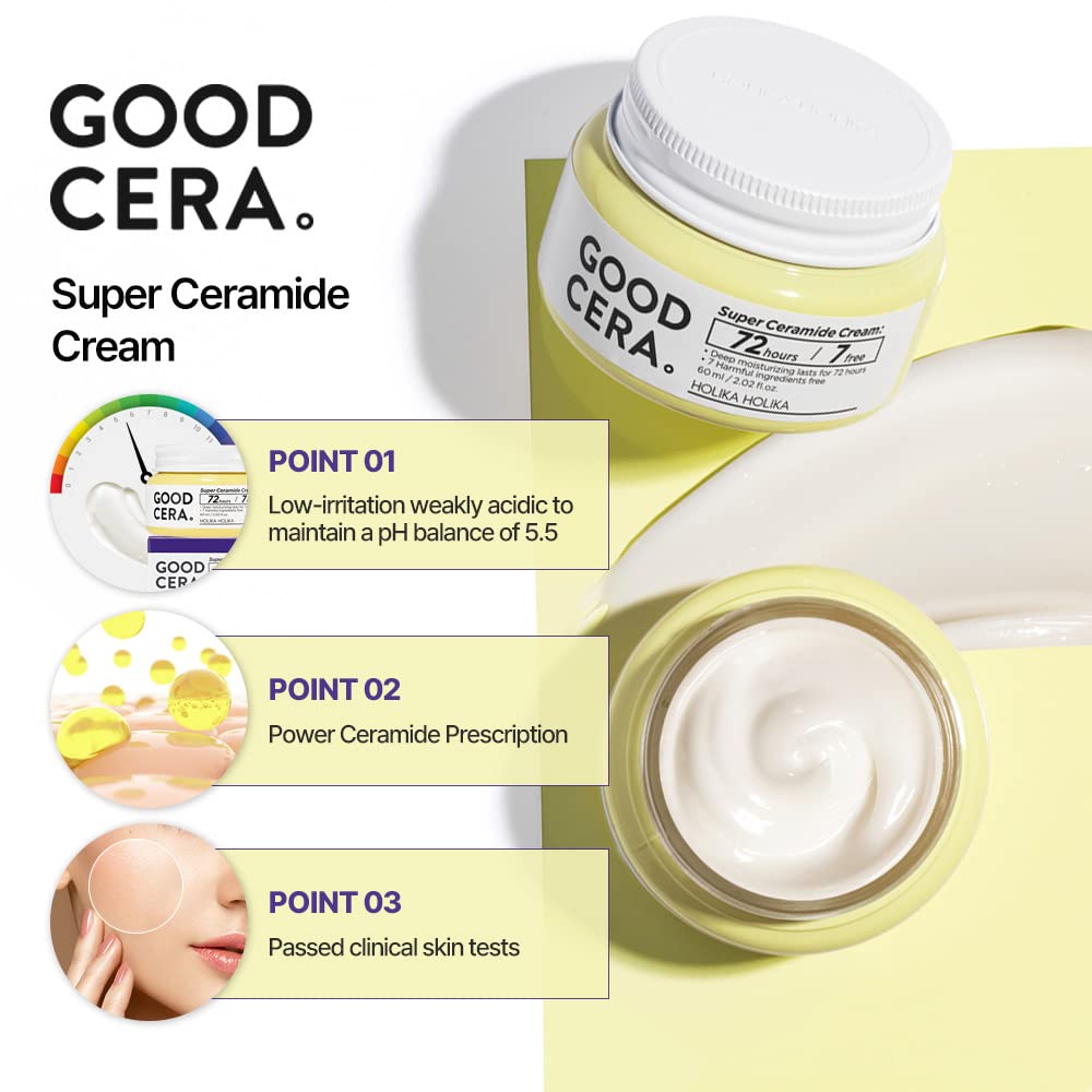 HOLIKA HOLIKA Good Cera Super Ceramide Cream - Deeply Nourishing Korean Moisturizer for Dry Skin - Soothing Ceramide Facial Cream, 2.02 fl oz