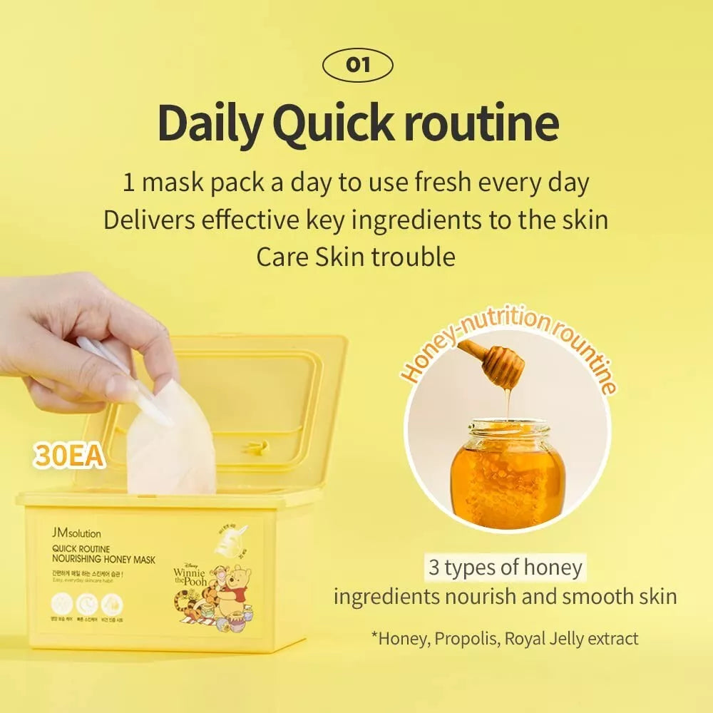 JMsolution Disney Quick Routine Nourishing Honey Mask Sheet - 30 EA 1 Day 1 Mask - Cica Calming, Vegan Certified, Pick and Quick Dispenser