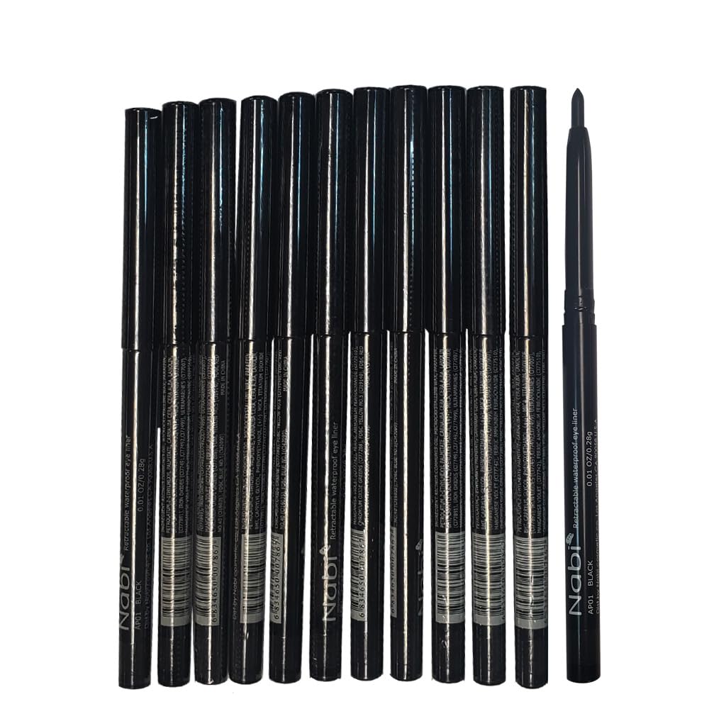 Nabi 12pcs Retractable Waterproof Black Eyeliner Wholesale Lot