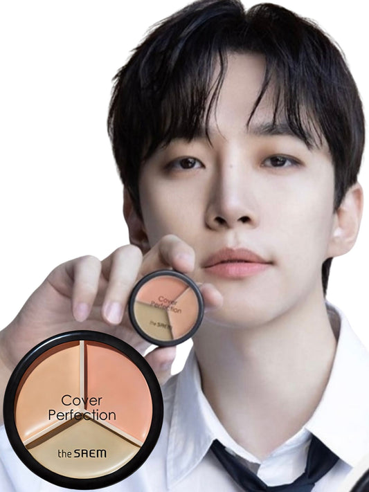 THE SAEM Cover Perfection Triple Pot Concealer - Full Coverage 3-Color Corrector for Redness & Dark Circles: Beige, Green, Peach