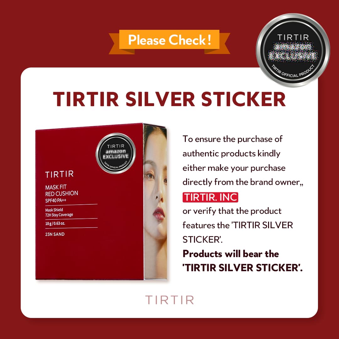 TIRTIR Mask Fit Red Cushion Foundation - Long-Lasting, Lightweight, Buildable Coverage, Semi-Matte Finish, 23N Sand, 0.63 Fl Oz