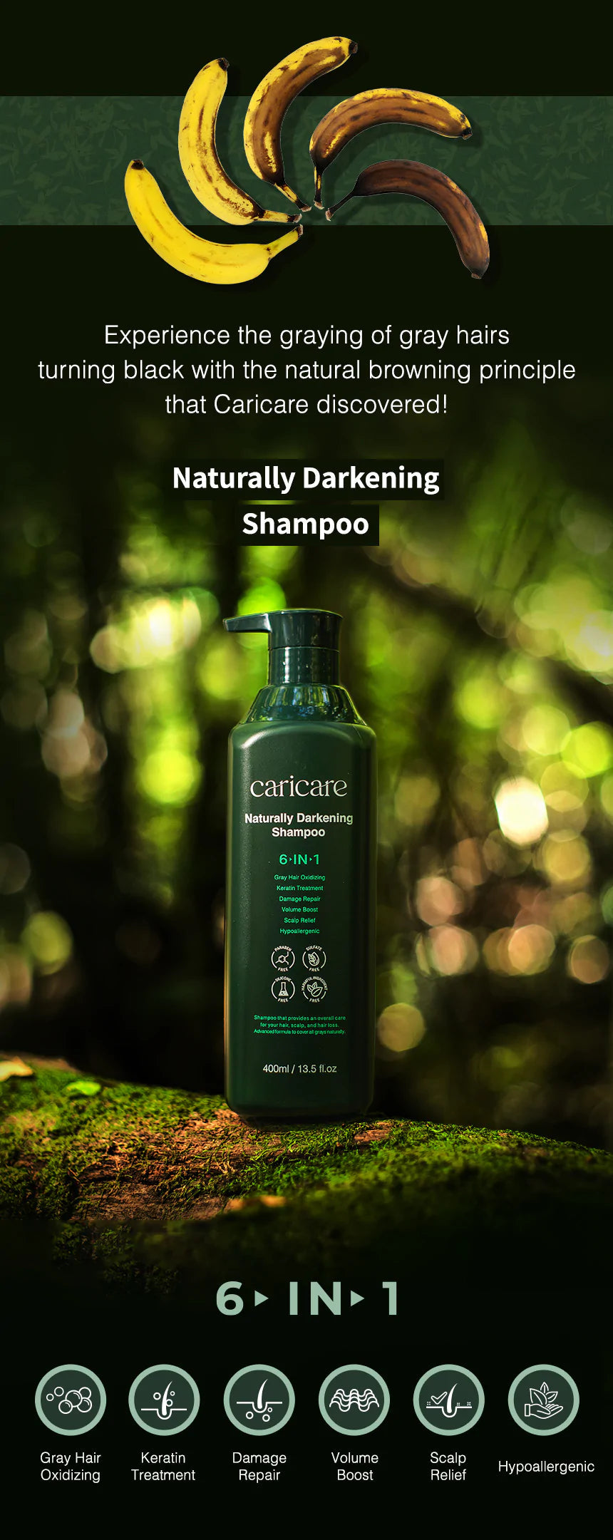 CariCare Naturally Grey Reducing Darkening Shampoo, Keratin Treatment, Volume Boost esBeauty